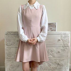 Dusty Mauve Pink Lace-Up Tie Pinstripe Dress